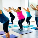 스포츠 트레이너 채용 시장 동향 - A vibrant and diverse group of individuals, representing various ages, body types, and genders, enga...