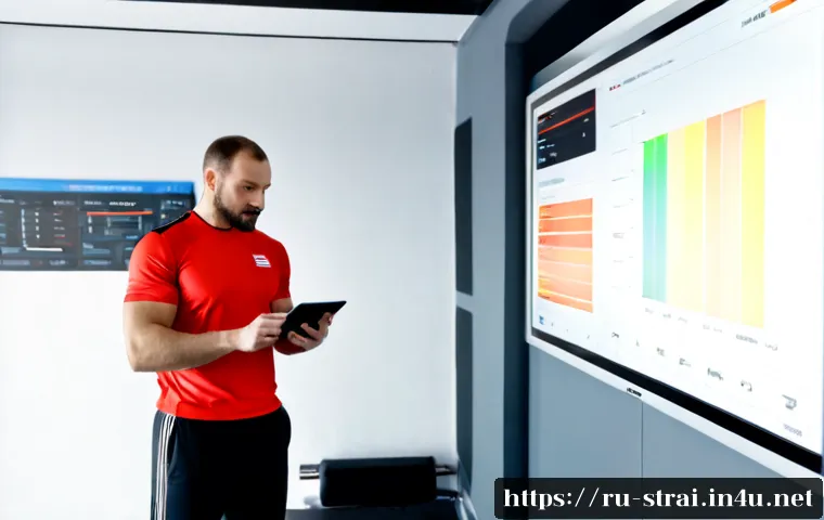 Home 17 스포츠 트레이너 피드백 시스템 설계 - Photorealistic sports trainer feedback system design scene in a modern Moscow fitness studio, athlet...